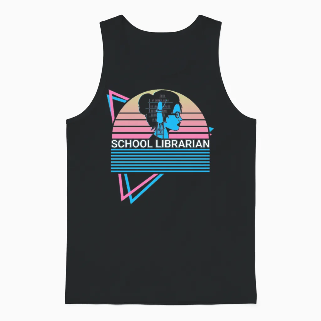 School Librarian Retro Books & Reading Gift Unisex Tank Top in Black