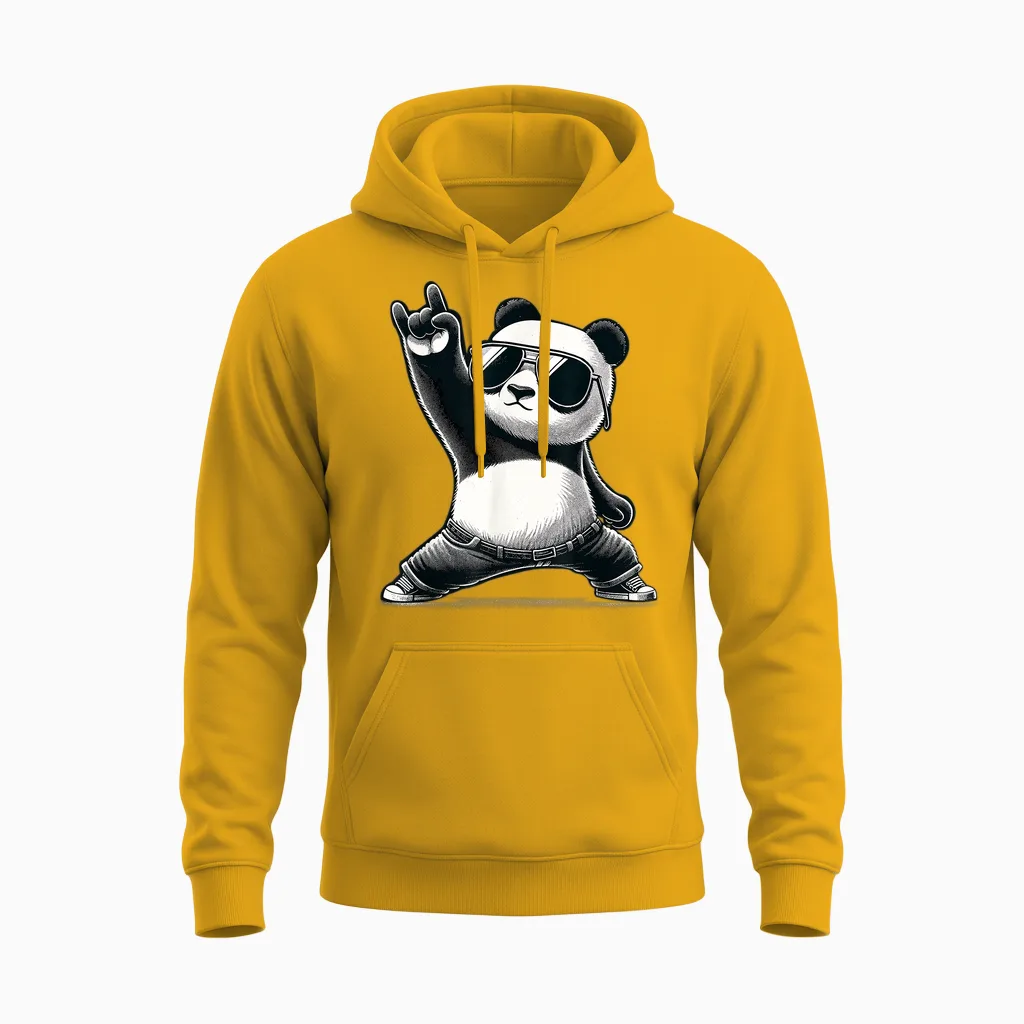 Retro Panda Rock Music Gift Men Children Women Funny Panda Unisex Hoodie in Gold