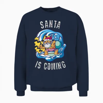 Santa Is Coming by Surfboard Unisex Sweatshirt - Navy
