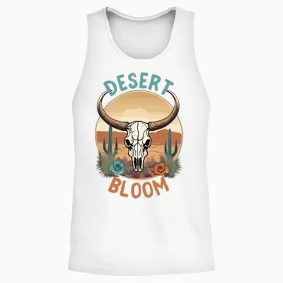 Retro Cowskull Desert Bloom Unisex Tank Top - White