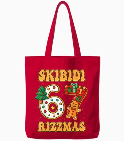 Skibidi 67 Rizzmas Funny Six Seven Meme Christmas Boys Girls Tote Bags - Red