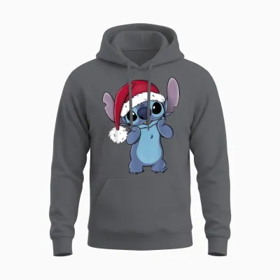 Disney Lilo & Stitch Christmas Santa Hat Stitch Portrait Short Sleeve T-Shirt Black Unisex Hoodie - Charcoal