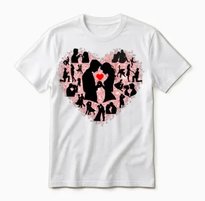 Valentines Day Couple Love Heart Shape Design Unisex T-Shirt - White