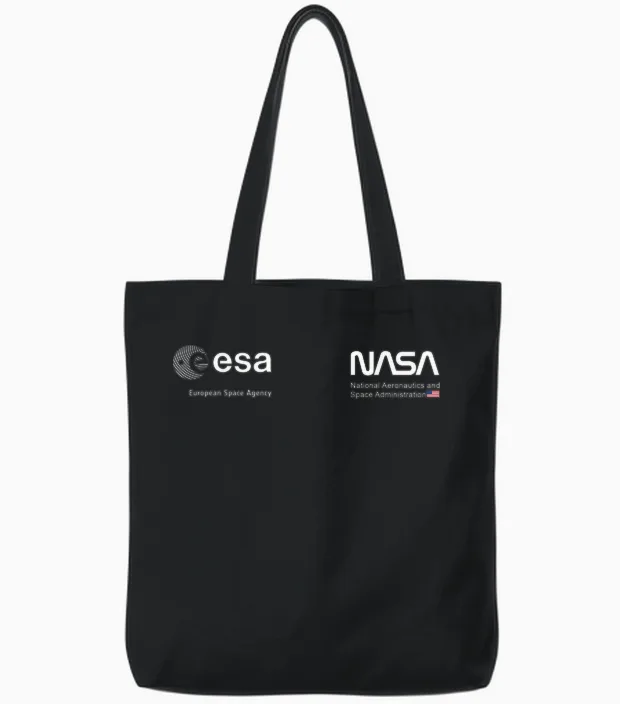 Nasa Worm and Esa Logo Famous and Classic T-Shirt, Black Tote Bags in Black
