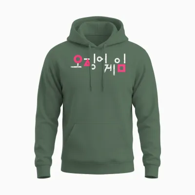 Squid Game Squid Game Korean Logo T-Shirt, Black, S Unisex Hoodie - Military Green