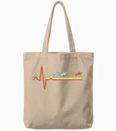 Horse Retro Heartbeat Tote Bags - Natural