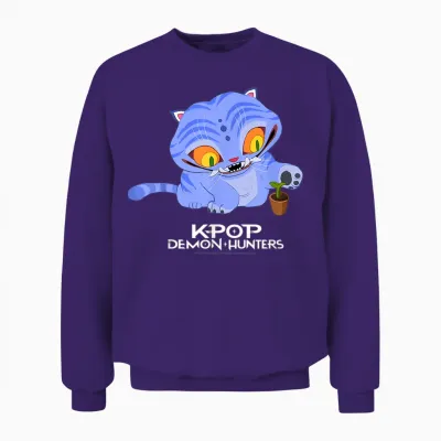 Kpop Demon Hunters Cute Derpy Tiger Cartoon Unisex Sweatshirt - Purple