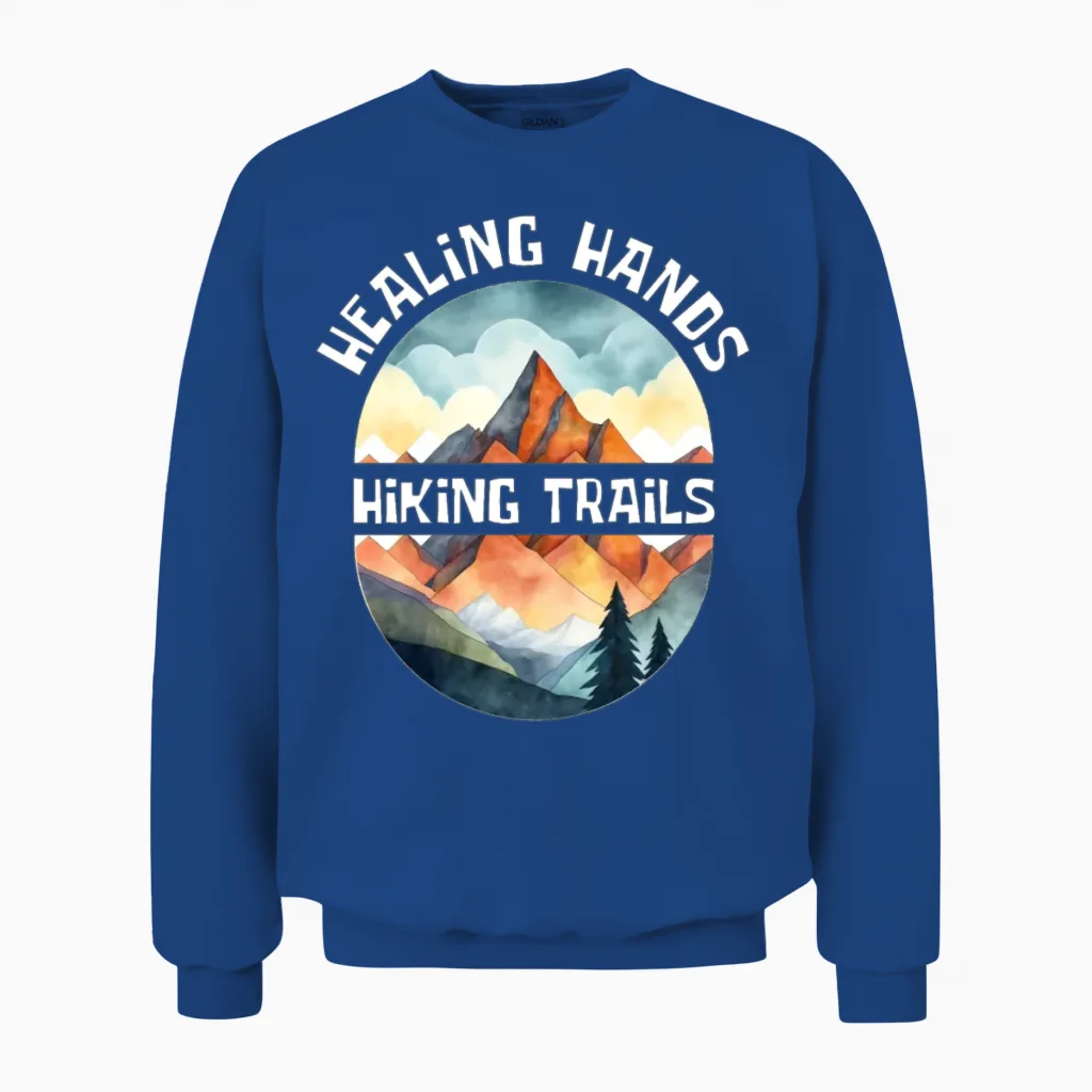 Healing Hands, Hiking Trails Unisex Sweatshirt in Royal
