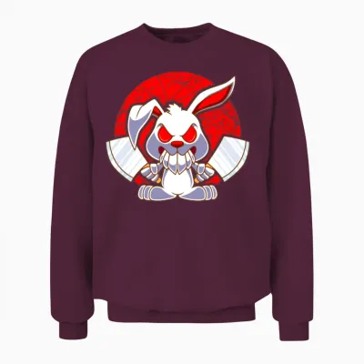 Armed Bunny Evil Hasi Knife Butcher Unisex Sweatshirt - Maroon