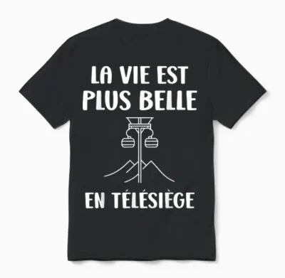 Montagne Ski Citation Humour Télésiège Unisex T-Shirt - Black