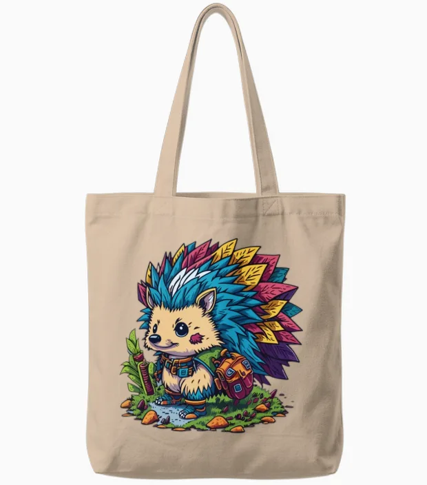 Hiking Hedgehog - & Outdoors Tote Bags in Natural