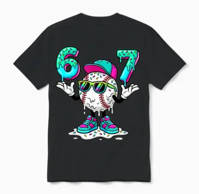 67 Meme Six Seven 6 7 Meme Funny Baseball Ice Cream Drip Unisex T-Shirt - Black