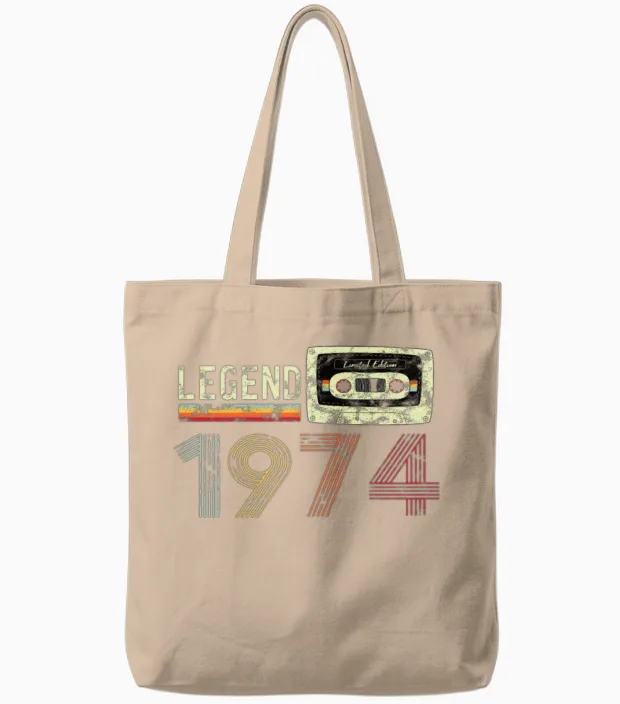 1974 Geburtstag Vintage Cassette Tote Bags in Natural