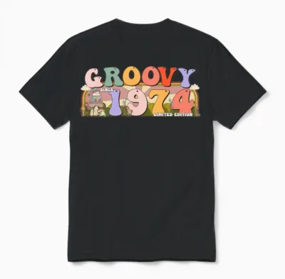 Groovy Since 1974 Retro Hippie 49th Birthday Unisex T-Shirt - Black