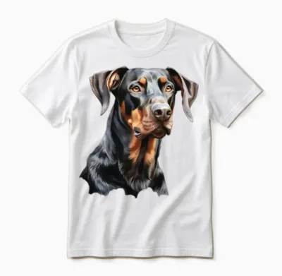 Doberman Illustration Unisex T-Shirt - White