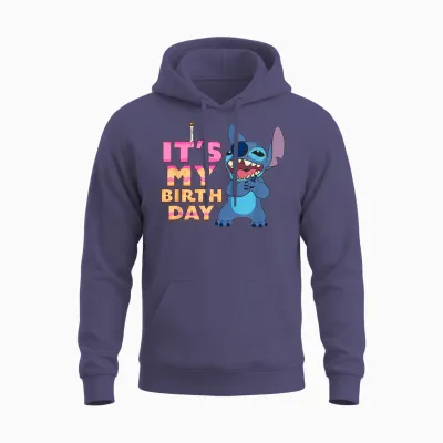 Disney Lilo & Stitch It's My Birthday Happy Retro Text Stack Unisex Hoodie - Heather Sport Dark Navy