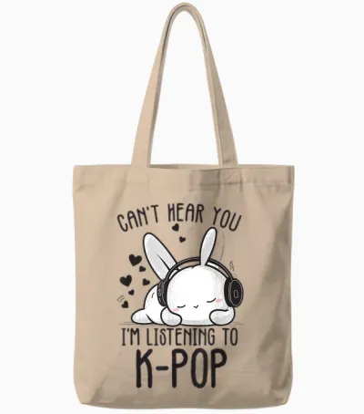 Can't Hear You I'm Listening Kpop Rabbit K-Pop Merchandise Tote Bags - Natural