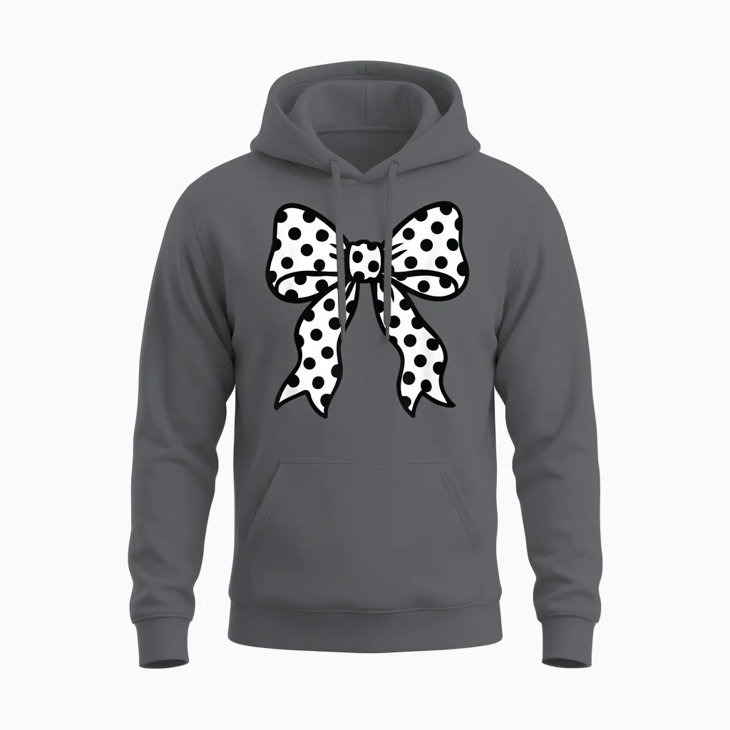 Coquette Polka Dot Bow Black and White Aesthetic Unisex Hoodie in Charcoal