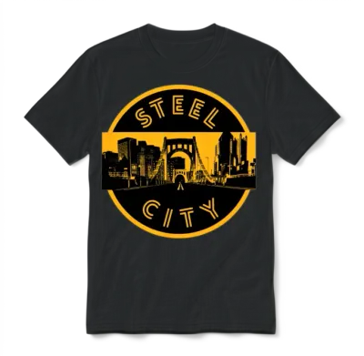 Pittsburgh Steel City Retro Skyline Bridge Unisex T-Shirt - Black