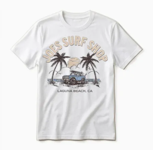 Joe's Surf Shop Early Bird Logo Graphic Unisex T-Shirt in White