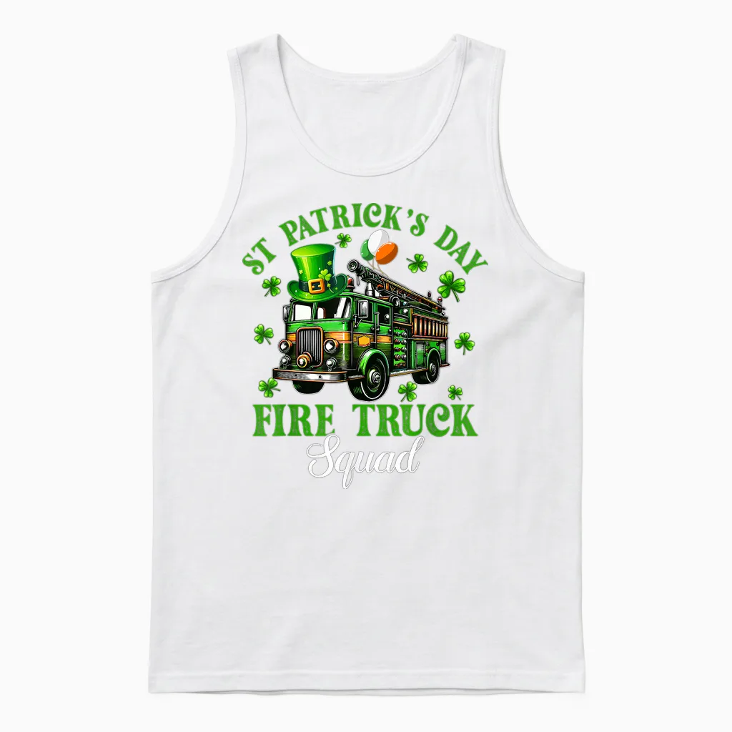 St Patrick's Day Fire Truck Squad Trèfles Chauffeur De Camion De Pompiers Unisex Tank Top in White