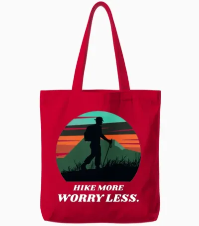 Hike More Worry Less Hiking Tote Bags - Red
