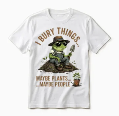 J'enterre Des Choses, Peut-être Des Plantes, Peut-être Des Gens, Une Grenouille Drôle Unisex T-Shirt - White
