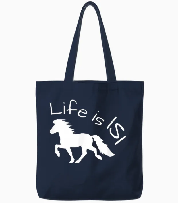 Schönes Islandpferd Im Tölt – Life Is Isi Statement Tote Bags in Navy