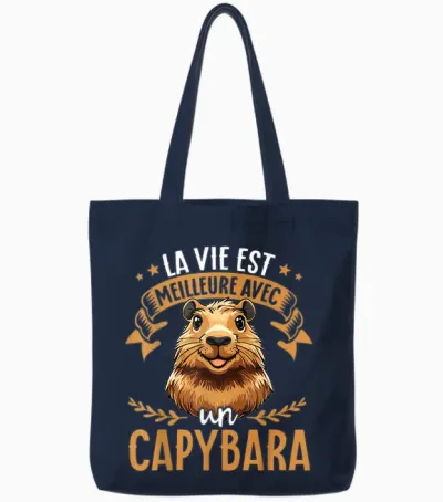 Life Is Better with a Capybara in Love with Capybara T-Shirt, Black, S Tote Bags - Navy