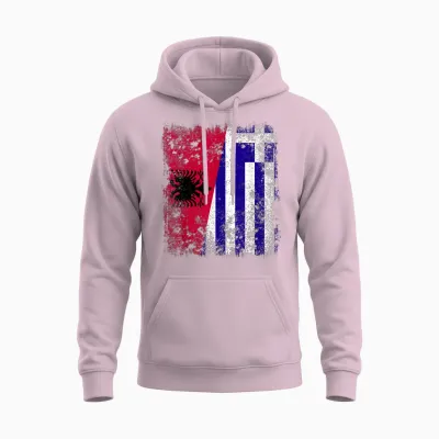 Albania Greece Half Flag Albanian Greek Hellas Heritage Unisex Hoodie - Light Pink
