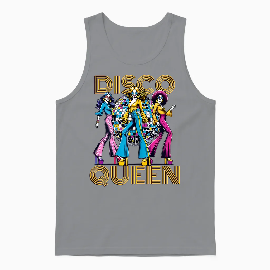 Disco Queen Retro Vintage Dancing 70s 80s 90s Disco T-Shirt, Black, Female X-Small Unisex Tank Top in Sport Grey