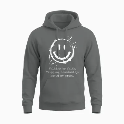 Walking by Faith Tripping Constantly Saved by Grace Unisex Hoodie - Graphite Heather