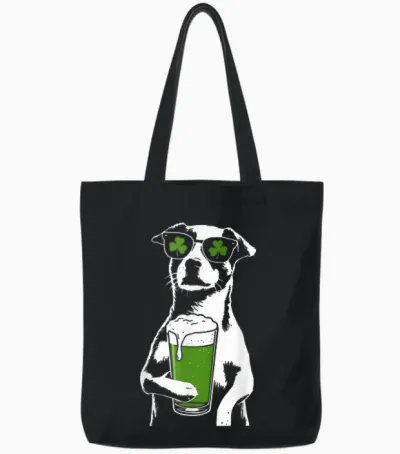 Dog Beer St Patty's Shamrock Funny St. Patrick's Day Tote Bags - Black