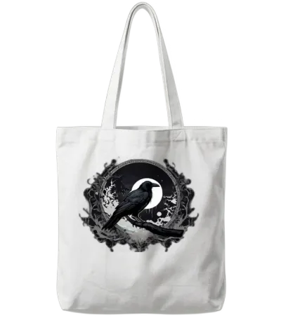 Mystic Raven & Full Moon - Gothic Nature Art Tote Bags - White