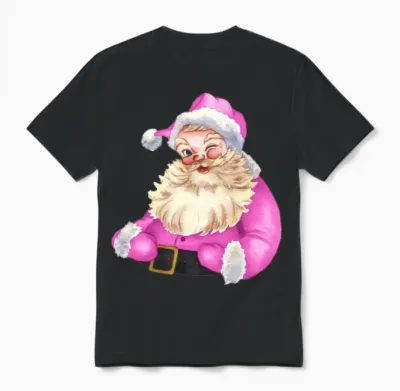 Retro Pink Santa Claus-Retro Pink Santa Claus Wate Unisex T-Shirt - Black