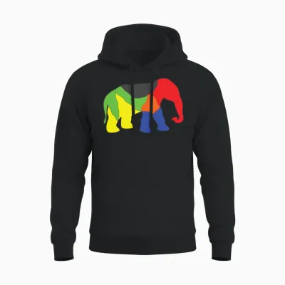 Colorful Elephant Unisex Hoodie - Black