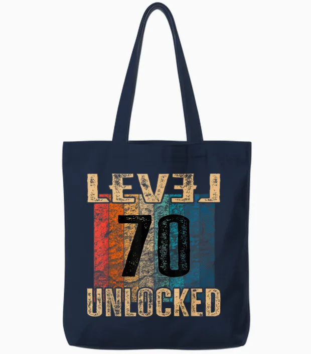 70. Geburtstag Level Unlocked Vintage Retro Tote Bags in Navy
