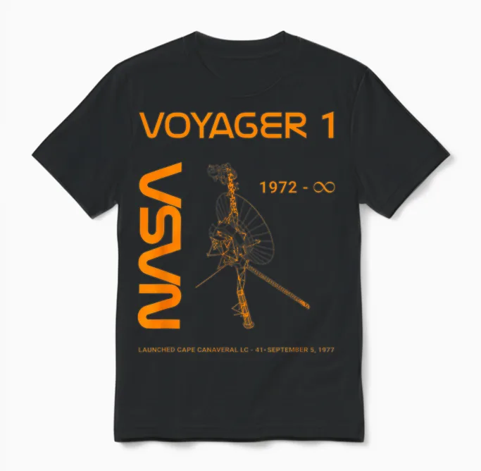 Nasa Voyager 1 Space Probe Launched September 5, 1977 T-Shirt, Black, S Unisex T-Shirt in Black
