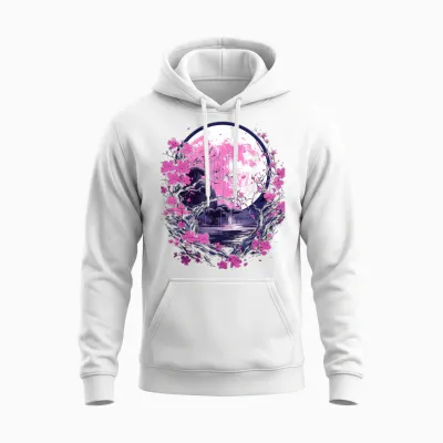 Japanese Cherry Blossom Cherry Blossom and Moon Japan T-Shirt, Black Unisex Hoodie - White