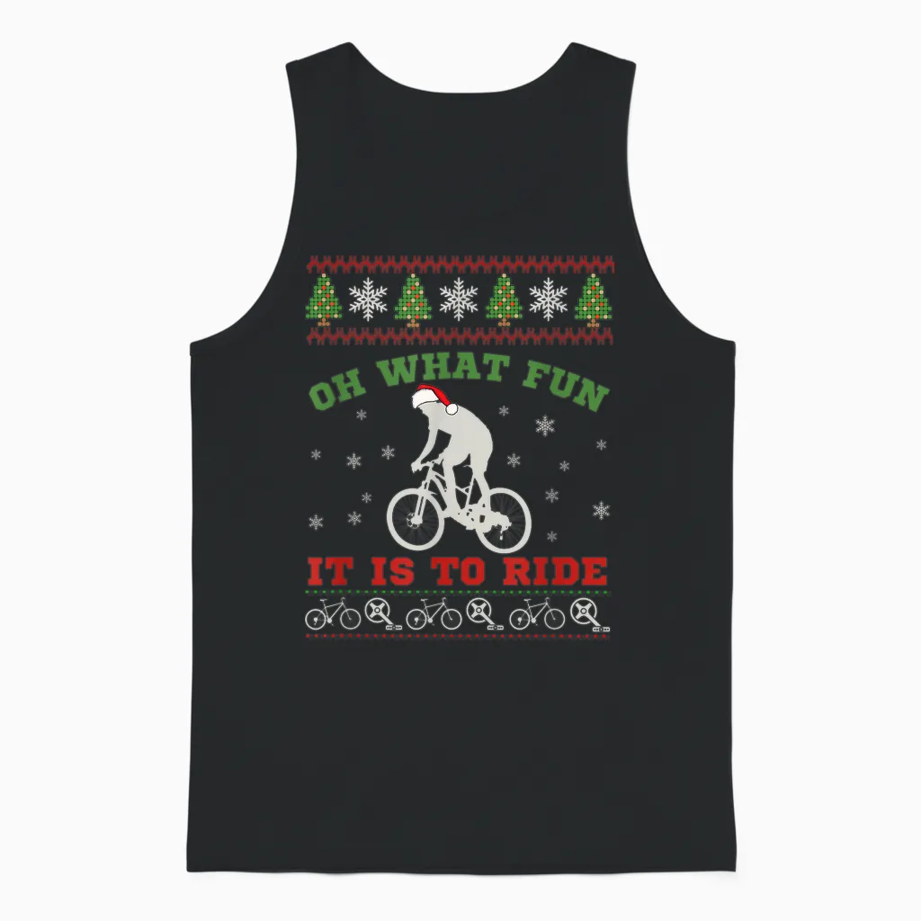 Mountain Bike Rider, Oh What Fun Christmas Ugly Sweater Gift Unisex Tank Top in Black