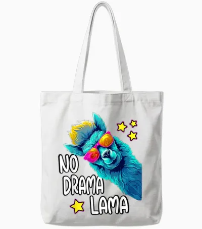 Lama No Drama with Sunglasses Cool Funny Saying Alpaca T-Shirt, Black Tote Bags - White