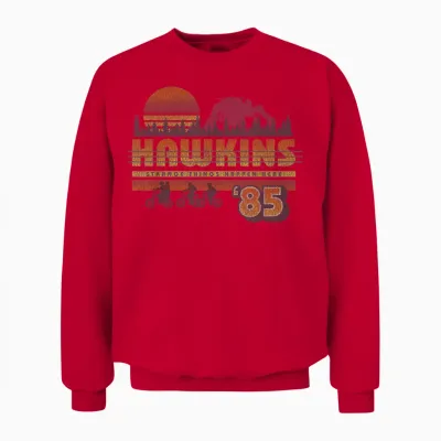Stranger Things Hawkins Retro 85 T-Shirt, White, S Unisex Sweatshirt - Red