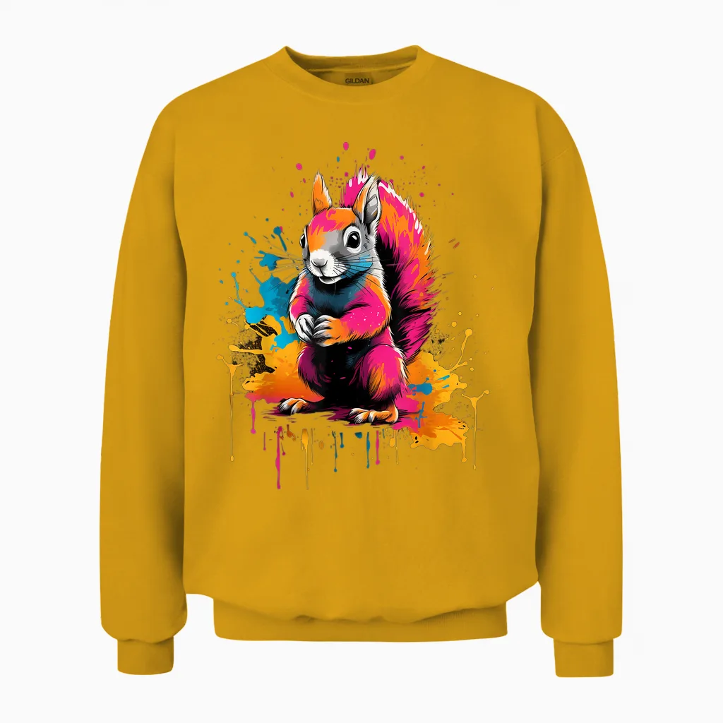 Cooles Eichhörnchen Auf Bunt Bemaltem Eichhörnchen Unisex Sweatshirt in Gold