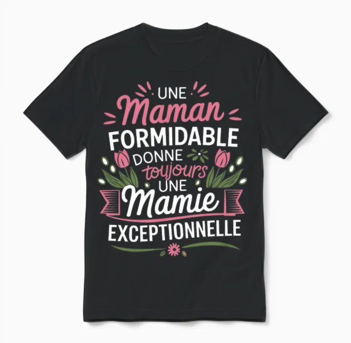 Cadeau Fete Des Grand Mere Maman Cadeau Personnalisé Mamie T-Shirt Haut De Gamme Unisex T-Shirt in Black