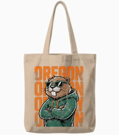 Retro Oregon Style Animal Beaver Graphic Cool Sunglasses Tote Bags - Natural