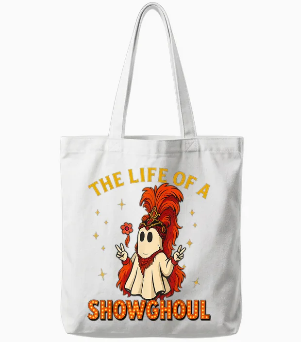 The Life of a Showghoul Funny Halloween Ghost Girl Tote Bags in White