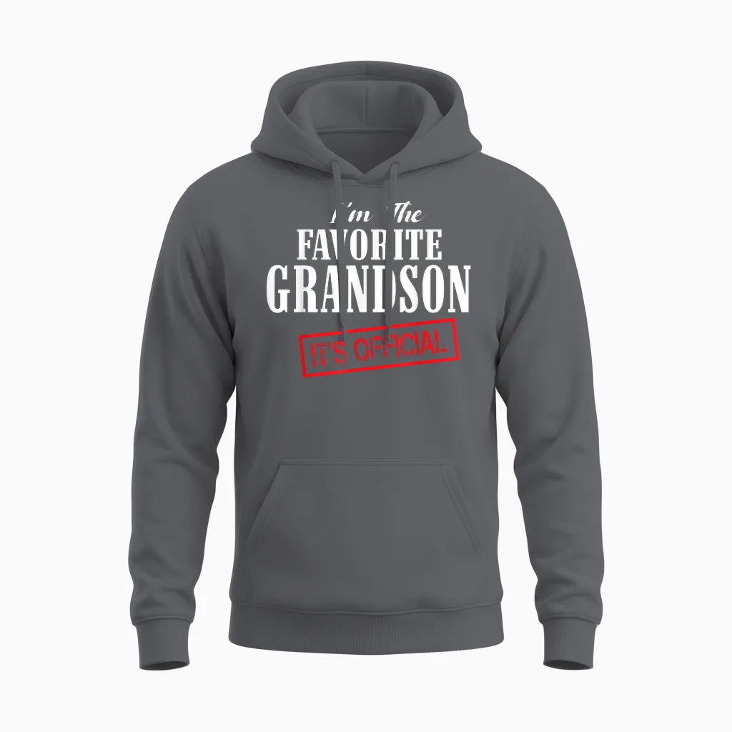 It's Official I'm the Favorite Grandson Funny Unisex Hoodie in Charcoal