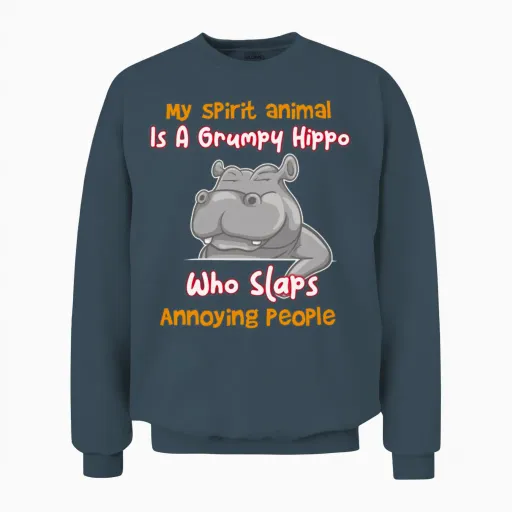 Funny Grumpy Hippo Unisex Sweatshirt - Dark Heather