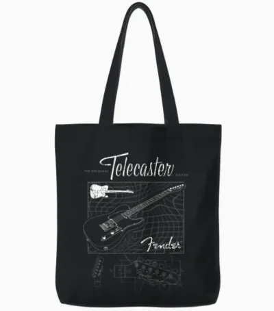 Fender the Original Telecaster Guitar Schematic Tote Bags - Black