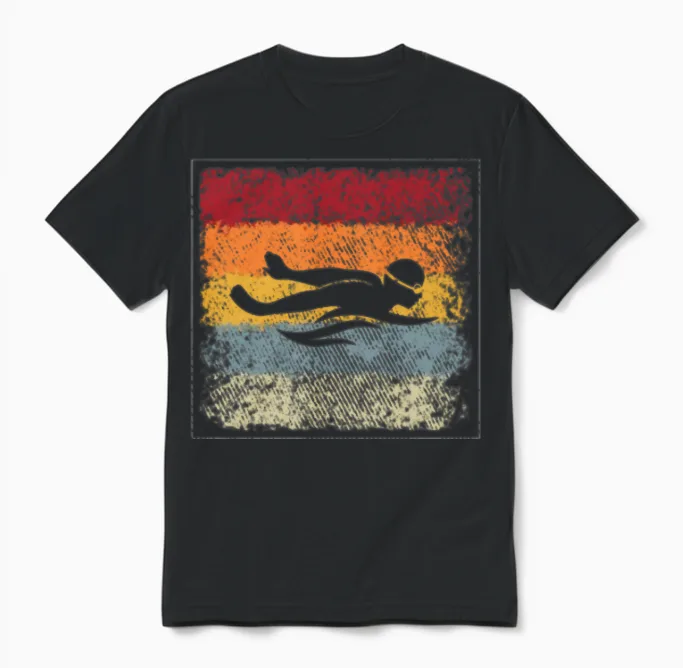 Swimming Retro Unisex T-Shirt in Black